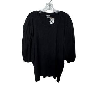 City Chic Women’s XXL/24 Black Ribbed Knit Puff Sleeve Top Stretch NWT